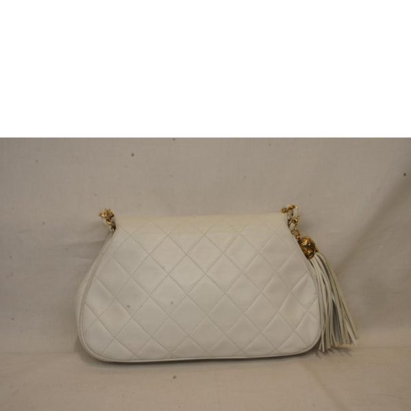 92364 2 Chanel Lambskin Matelassé Chain Shoulder Bag with Fringe White