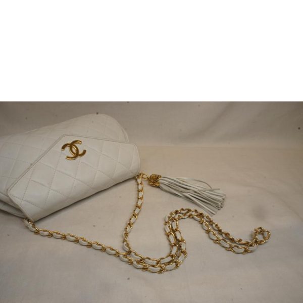 92364 4 Chanel Lambskin Matelasse Chain Shoulder Bag White