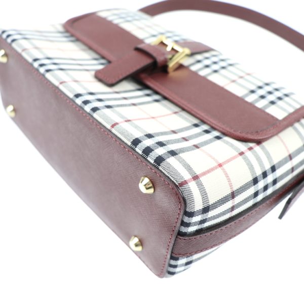 924123002318 6 Burberry Canvas Leather Shoulder Bag Beige Bordeaux Check