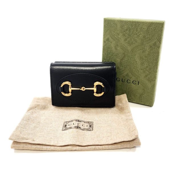 925 7 GUCCI Horsebit Trifold Wallet Leather Black