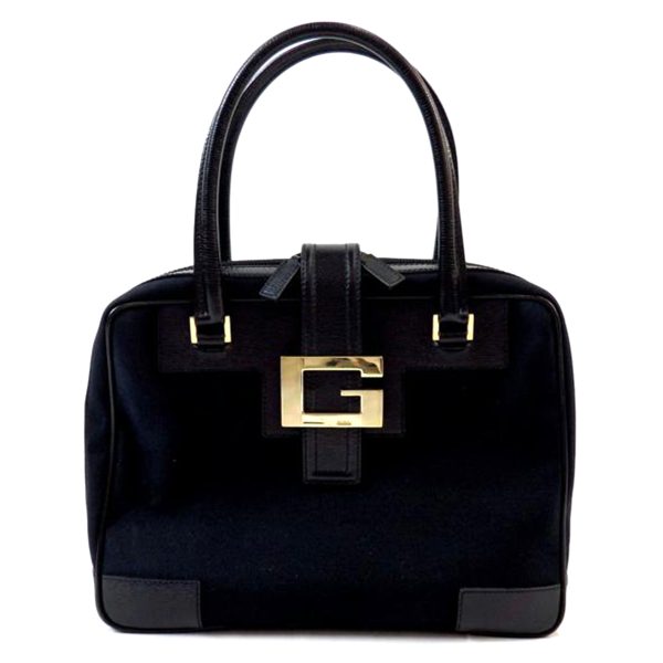 92582 1 Gucci Canvas Leather Handbag Black