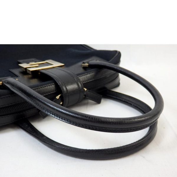 92582 3 Gucci Canvas Leather Handbag Black