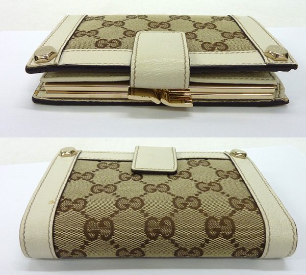 926 3 Gucci Logo Bolt Clasp Wallet White Leather