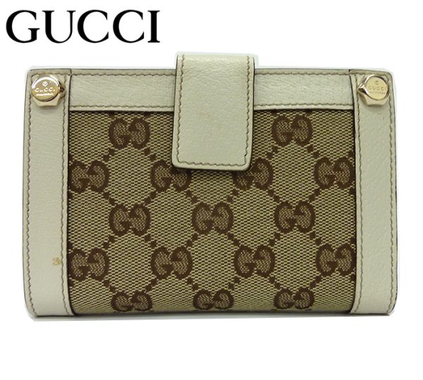 926 Gucci Logo Bolt Clasp Wallet White Leather