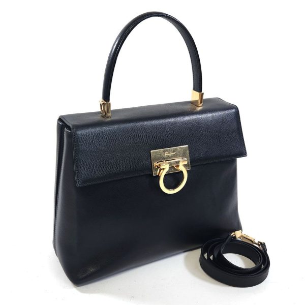 935 1 Ferragamo Gancini 2WAY Handbag Leather Black