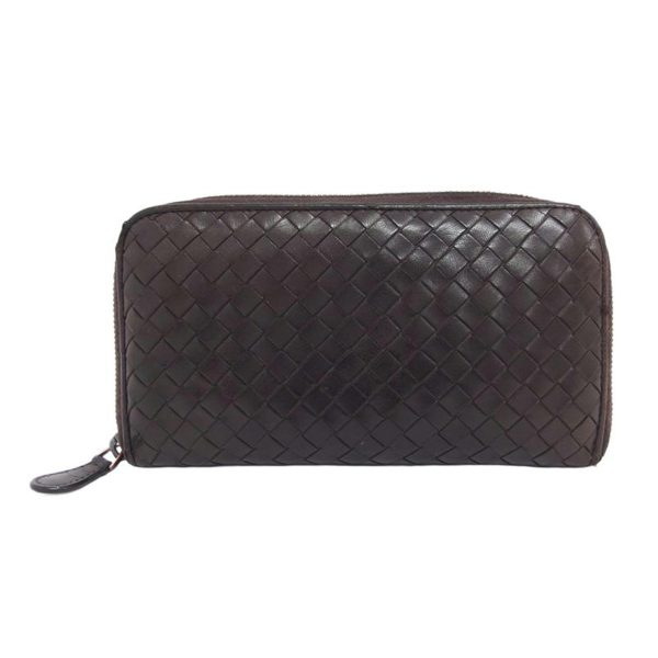 93804 1 Bottega Veneta Intrecciato Round Zipper Long Wallet Brown