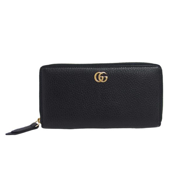 94115 1 Gucci Gg Marmont Round Zipper Long Wallet Black