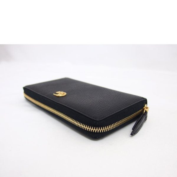 94115 3 Gucci Gg Marmont Round Zipper Long Wallet Black