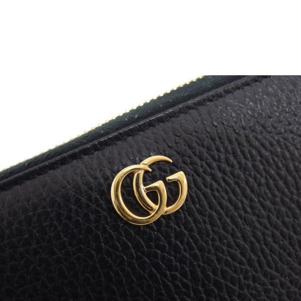 94115 8 Gucci Gg Marmont Round Zipper Long Wallet Black