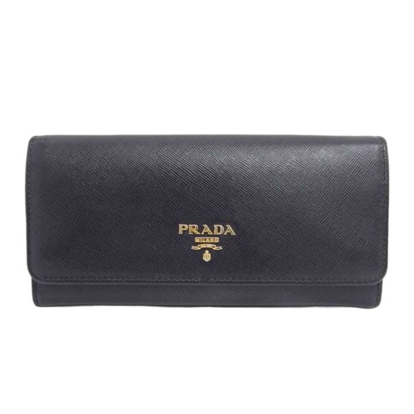 94481 1 Prada Saffiano W Hook Bi Fold Long Wallet Bag Black