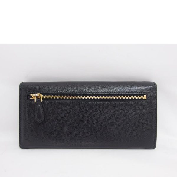 94481 2 Prada Saffiano W Hook Bi Fold Long Wallet Bag Black