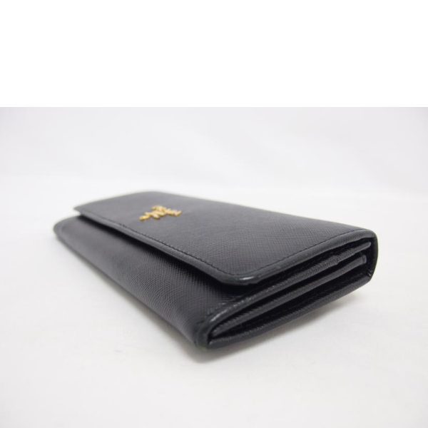 94481 3 Prada Saffiano W Hook Bi Fold Long Wallet Bag Black