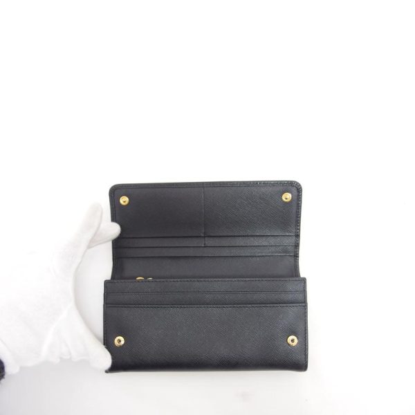 94481 4 Prada Saffiano W Hook Bi Fold Long Wallet Bag Black