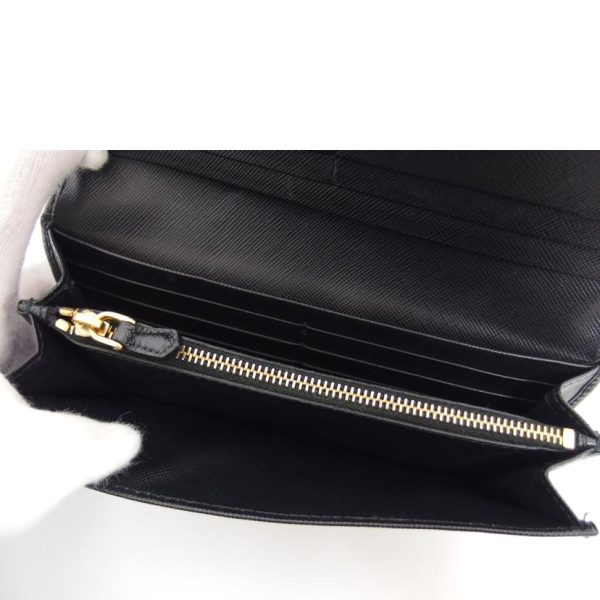 94481 6 Prada Saffiano W Hook Bi Fold Long Wallet Bag Black