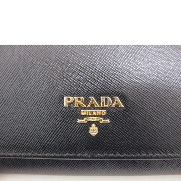 94481 8 Prada Saffiano W Hook Bi Fold Long Wallet Bag Black