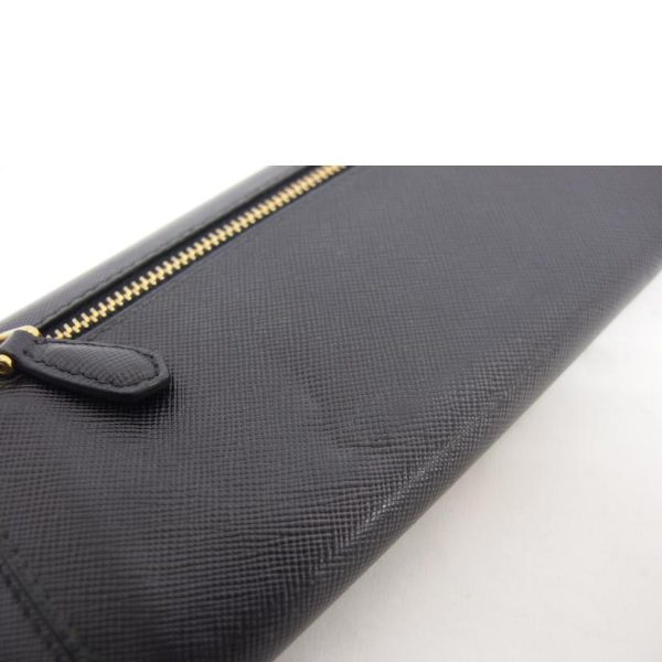 94481 9 Prada Saffiano W Hook Bi Fold Long Wallet Bag Black