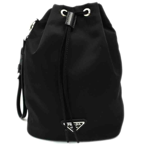 94504 1 Prada Tessuto Nylon Drawstring Mini Baguette Bag Black