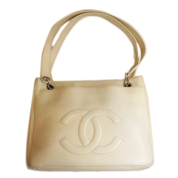 94605 1 Chanel W Face Caviar Skin Long Tote Bag Off White