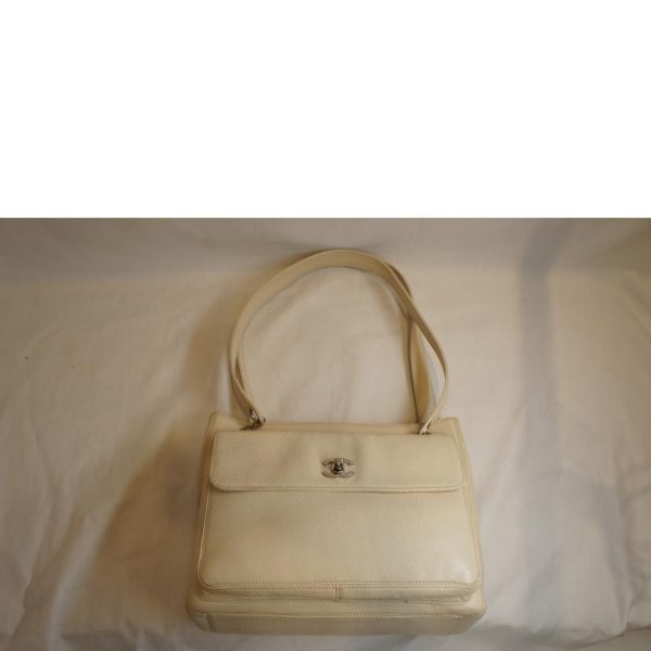 94605 2 Chanel W Face Caviar Skin Long Tote Bag Off White