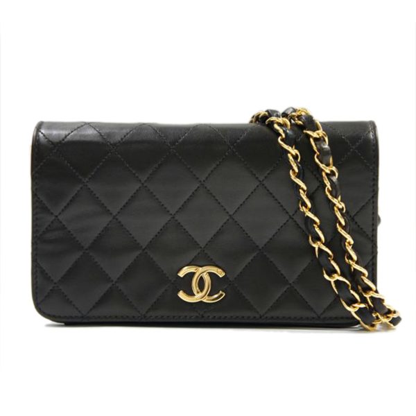 94732 1 CHANEL Mini Matelasse Lambskin Single Flap Chain Shoulder Bag Black