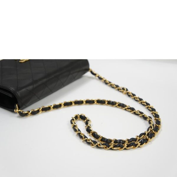 94732 4 CHANEL Mini Matelasse Lambskin Single Flap Chain Shoulder Bag Black