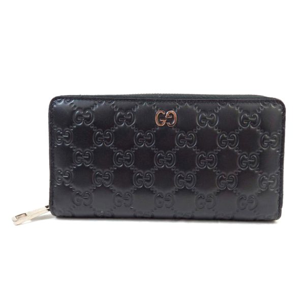 95217 1 Gucci GG Logo Leather Round Zip Long Wallet Black