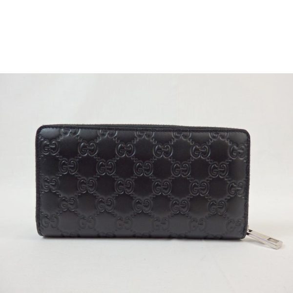 95217 2 Gucci GG Logo Leather Round Zip Long Wallet Black