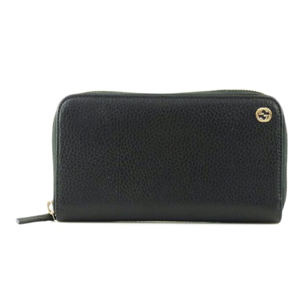 95579 1 Gucci Interlocking G Leather Round Zipper Long Wallet Black