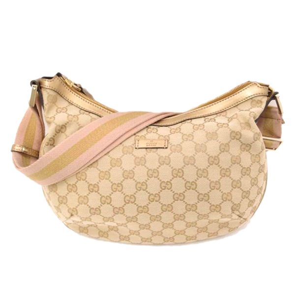 95933 1 GUCCI Shoulder Bag Gold GG Canvas Sherry Shoulder Bag Pink