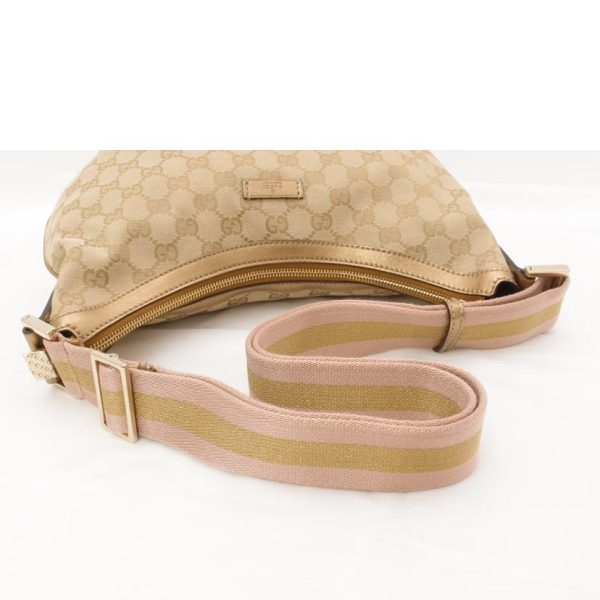 95933 4 GUCCI Shoulder Bag Gold GG Canvas Sherry Shoulder Bag Pink