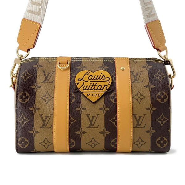 9605572 01 Louis Vuitton Monogram Stripe City Keepall Shoulder Bag Brown