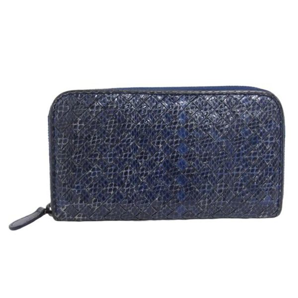 96096 1 Bottega Veneta Intrecciato Round Zipper Long Wallet Python Blue