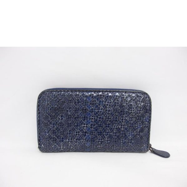 96096 2 Bottega Veneta Intrecciato Round Zipper Long Wallet Python Blue