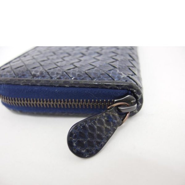 96096 7 Bottega Veneta Intrecciato Round Zipper Long Wallet Python Blue