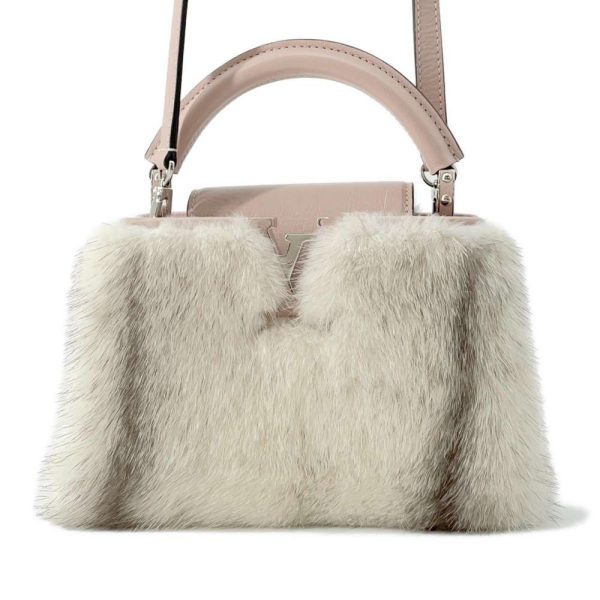 9686526 01 Louis Vuitton Calf Leather Mink Fur Capucines MINI Bag Pink