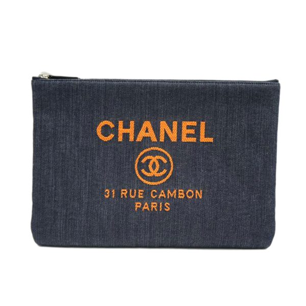 96897 1 CHANEL Deauville Denim Clutch Blue