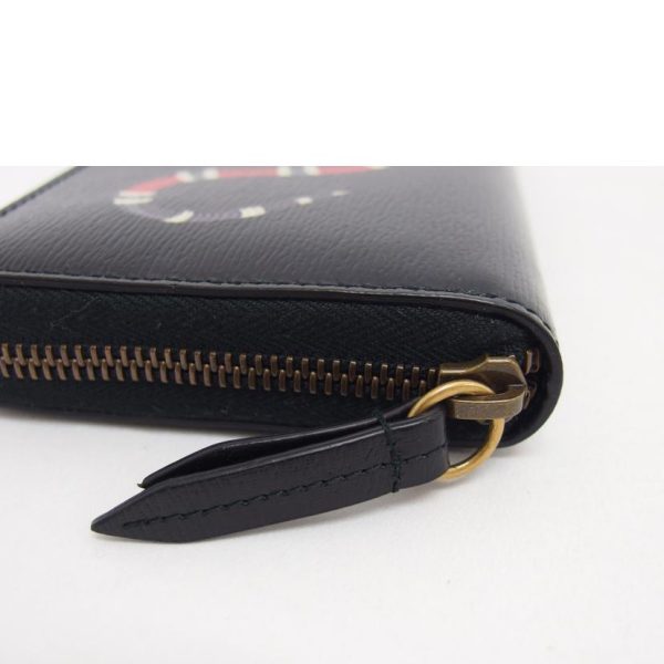 97277 7 Gucci King Snake Leather Round Zipper Long Wallet Black