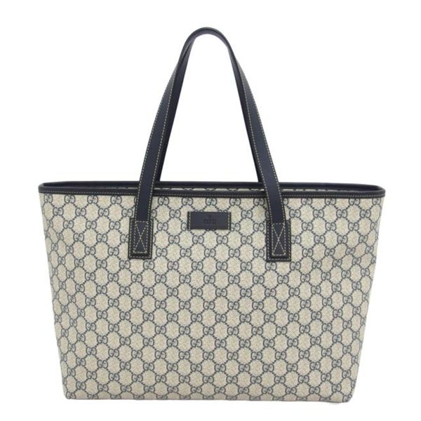 97369 1 Gucci GG Supreme Leather Tote Bag Navy Beige