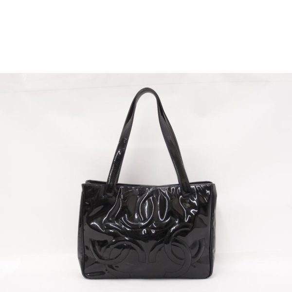 97431 2 Chanel Triple Coco Mark Enamel Tote Bag Black