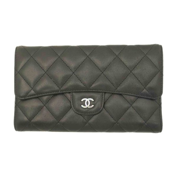 97448 1 Chanel Timeless Classic Tri fold Long Wallet Black