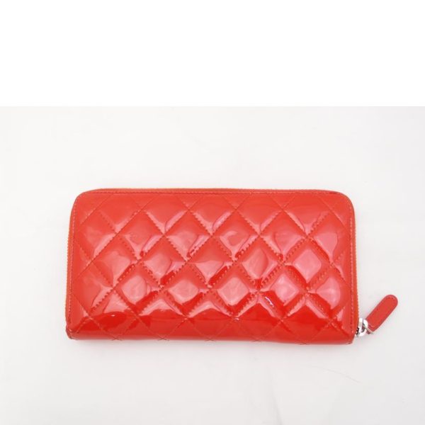 97455 2 Chanel Enamel Matelassé Round Zipper Wallet Red