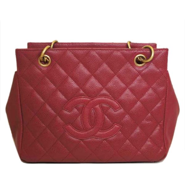 97576 1 Chanel Caviar Skin Chain Tomato Trasse Coco Mark Bag Red