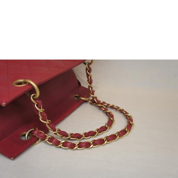 97576 4 Chanel Caviar Skin Chain Tomato Trasse Coco Mark Bag Red