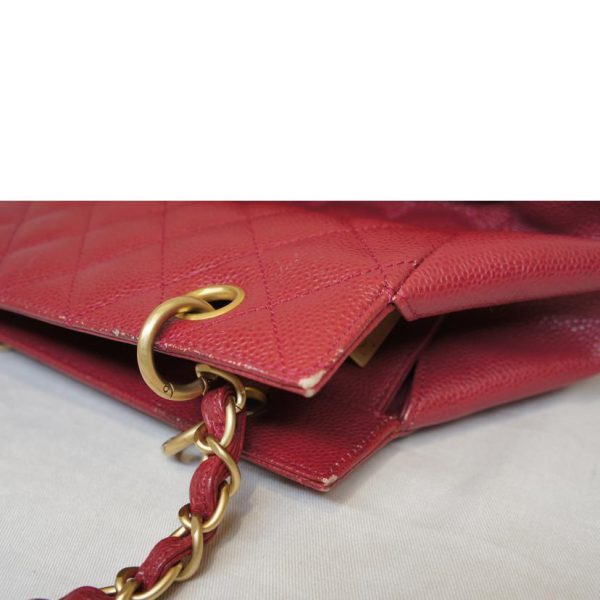 97576 9 Chanel Caviar Skin Chain Tomato Trasse Coco Mark Bag Red