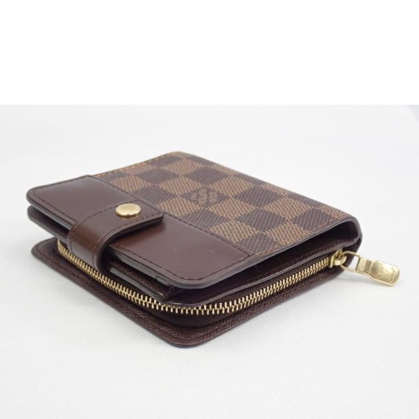 97822 3 Louis Vuitton Compact Zip Damier Wallet Brown