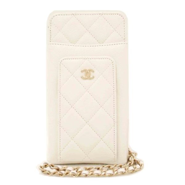 98064 1 Chanel Caviar Smartphone Chain Shoulder Bag White