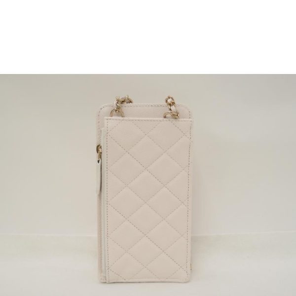 98064 2 Chanel Caviar Smartphone Chain Shoulder Bag White