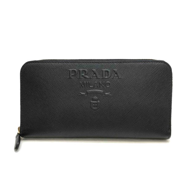 98554 1 Prada Saffiano Embossed Leather Long Wallet Bag Black