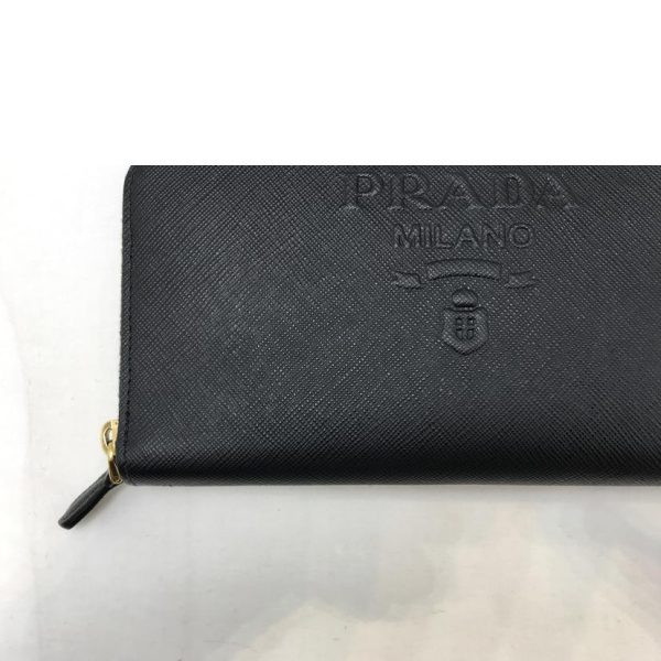 98554 7 Prada Saffiano Embossed Leather Long Wallet Bag Black