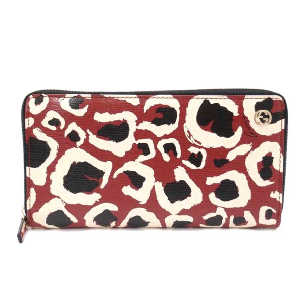 99221 1 GUCCI Bordeaux Womens Interlocking G Round Zipper Long Wallet Leopard